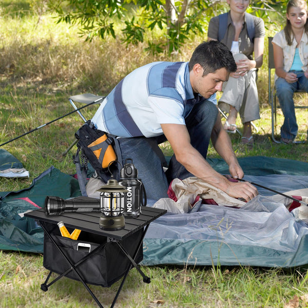 Audoyon Portable Camping Table Folding Ultralight Compact Side Table, Aluminum Fold Up Beach Table Tent Table for Outdoor Dining Cooking, Picnic, Grill, Hiking, Fishing, Sand(S - Black)