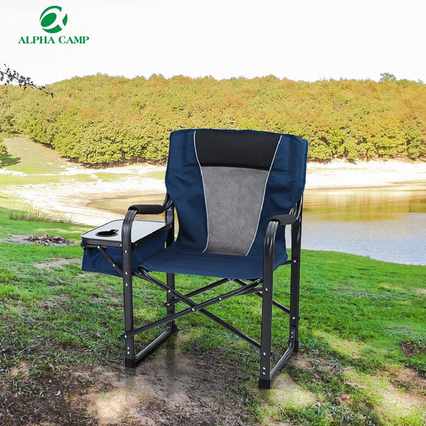 ALPHA CAMP Director Chair with Side Table Heavy Duty Portable Chair with Cup Holder Cooler Bag Steel Outdoor Folding Chair for Adults Oversized Lawn Chair for Camping, Picnic,Capacity-350 lbs