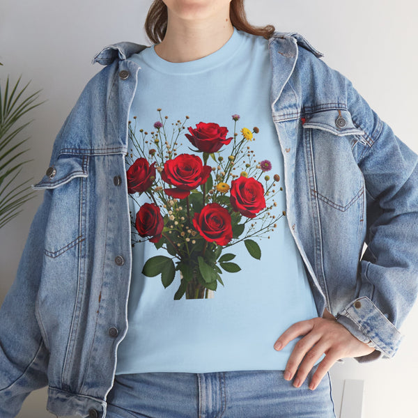 Wildflowers and Red Roses, Graphic T-Shirts for Women, Floral Shirt, Womens Short Sleeve, Ladies Graphic Tees #5131TTS