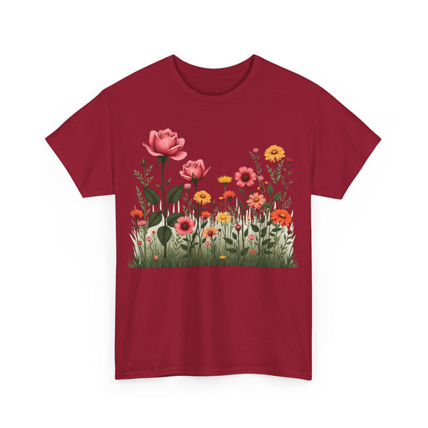 Wildflowers and Pink Roses, Graphic T-Shirts for Women, Floral Shirt, Womens Short Sleeve, Ladies Graphic Tees #5020TTS