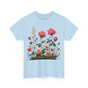 Wildflowers and Pink Roses, Graphic T-Shirts for Women, Floral Shirt, Womens Short Sleeve, Ladies Graphic Tees #5013TTS