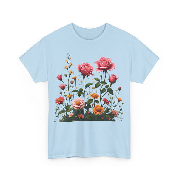 Wildflowers and Pink Roses, Graphic T-Shirts for Women, Floral Shirt, Womens Short Sleeve, Ladies Graphic Tees #5013TTS