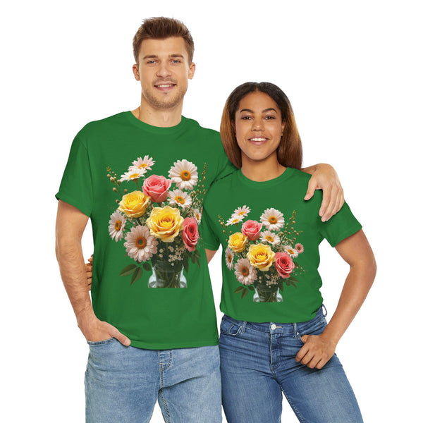 Wildflowers and Pink & Yellow Roses, Graphic T-Shirts for Women, Floral Shirt, Womens Short Sleeve, Ladies Graphic Tees #5136TTS