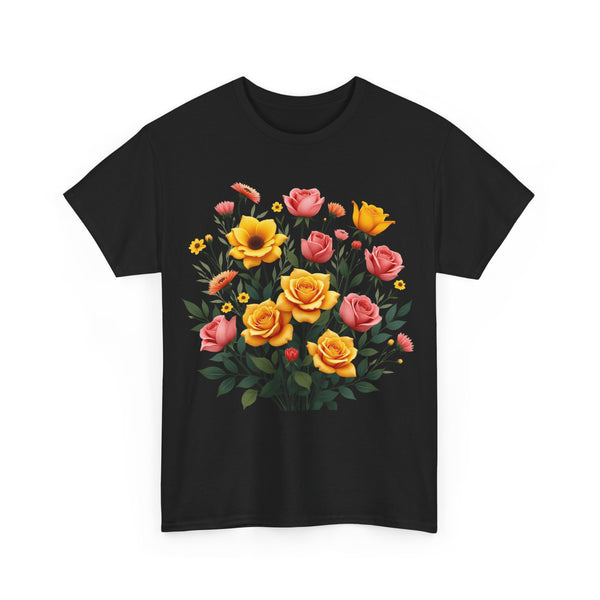 Wildflowers and Pink & Yellow Roses, Graphic T-Shirts for Women, Floral Shirt, Womens Short Sleeve, Ladies Graphic Tees #5139TTS