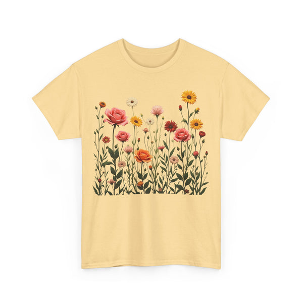 Wildflowers and Pink Roses, Graphic T-Shirts for Women, Floral Shirt, Womens Short Sleeve, Ladies Graphic Tees #5023TTS