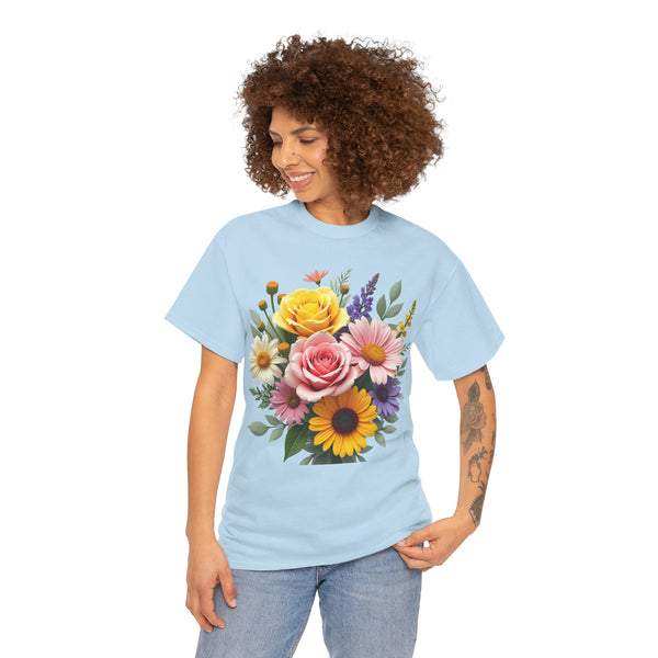 Wildflowers and Pink & Yellow Roses, Graphic T-Shirts for Women, Floral Shirt, Womens Short Sleeve, Ladies Graphic Tees #5145TTS
