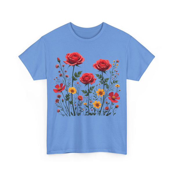 Wildflowers and Red Roses, Graphic T-Shirts for Women, Floral Shirt, Womens Short Sleeve, Ladies Graphic Tees #5034TTS