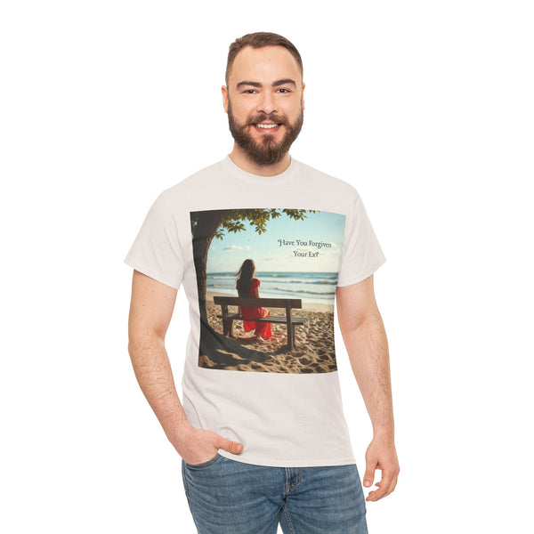 Have You Forgiven Your Ex?  Woman on Bench Looking at Waves, Forgiving T-Shirt, Forgiveness, Relationship Healing Top #5002STS