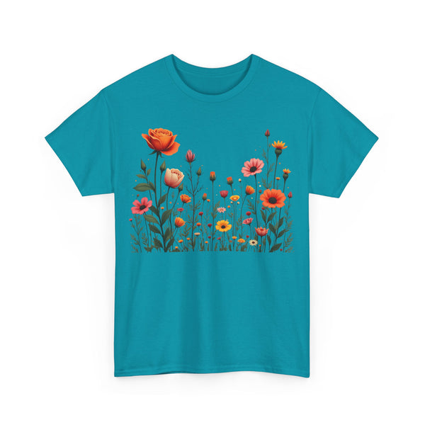 Wildflowers and Orange Roses, Graphic T-Shirts for Women, Floral Shirt, Womens Short Sleeve, Ladies Graphic Tees #5042TTS