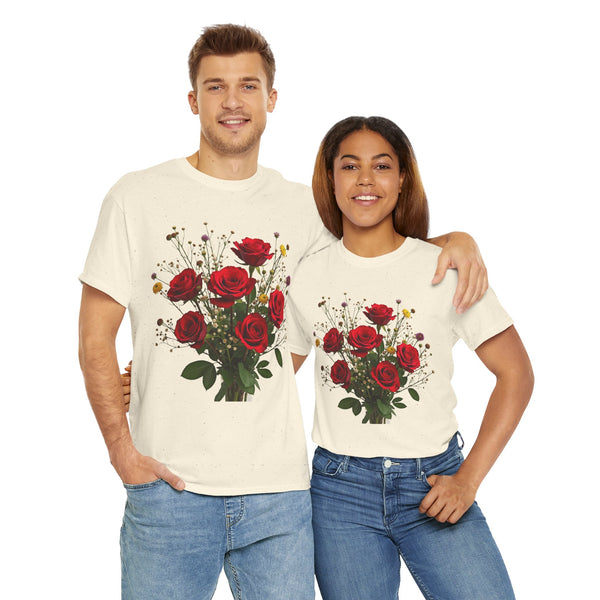 Wildflowers and Red Roses, Graphic T-Shirts for Women, Floral Shirt, Womens Short Sleeve, Ladies Graphic Tees #5131TTS