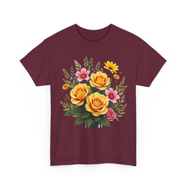 Wildflowers and Yellow Roses, Graphic T-Shirts for Women, Floral Shirt, Womens Short Sleeve, Ladies Graphic Tees #5135TTS