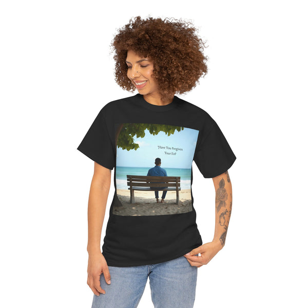 Have You Forgiven Your Ex?  Man on Bench Looking at Waves, Forgiving T-Shirt, Forgiveness, Relationship Healing Top #5005STS