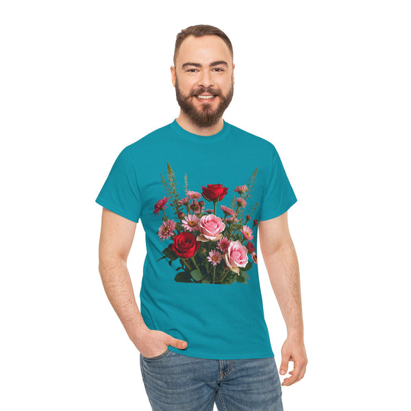 Wildflowers and Red & Pink Roses, Graphic T-Shirts for Women, Floral Shirt, Womens Short Sleeve, Ladies Graphic Tees #5132TTS