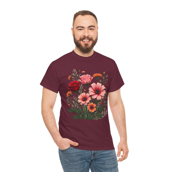 Wildflowers and Pink & Red Roses, Graphic T-Shirts for Women, Floral Shirt, Womens Short Sleeve, Ladies Graphic Tees #5133TTS