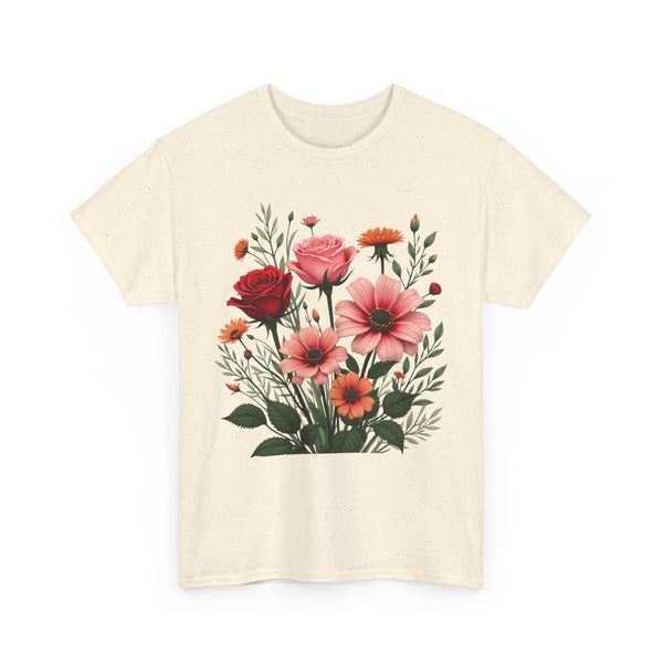 Wildflowers and Pink & Red Roses, Graphic T-Shirts for Women, Floral Shirt, Womens Short Sleeve, Ladies Graphic Tees #5133TTS