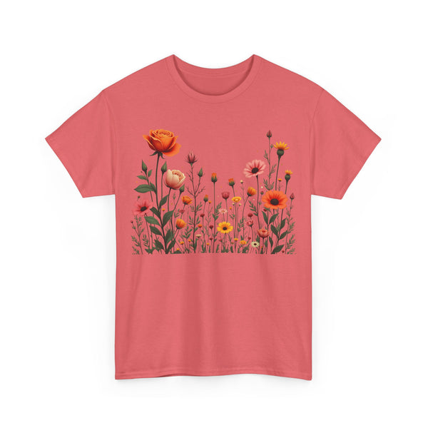 Wildflowers and Orange Roses, Graphic T-Shirts for Women, Floral Shirt, Womens Short Sleeve, Ladies Graphic Tees #5042TTS