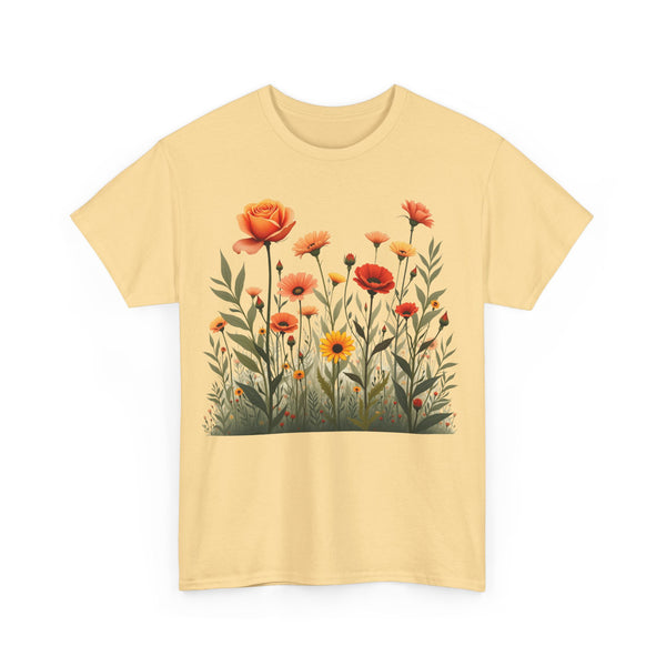 Wildflowers and Orange Roses, Graphic T-Shirts for Women, Floral Shirt, Womens Short Sleeve, Ladies Graphic Tees #5045TTS