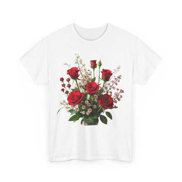 Wildflowers and Red Roses, Graphic T-Shirts for Women, Floral Shirt, Womens Short Sleeve, Ladies Graphic Tees #5130TTS