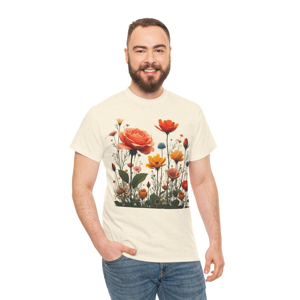 Wildflowers and Orange Roses, Graphic T-Shirts for Women, Floral Shirt, Womens Short Sleeve, Ladies Graphic Tees #5044TTS