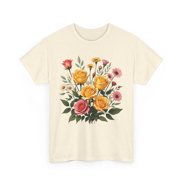 Wildflowers and Pink & Yellow Roses, Graphic T-Shirts for Women, Floral Shirt, Womens Short Sleeve, Ladies Graphic Tees #5137TTS