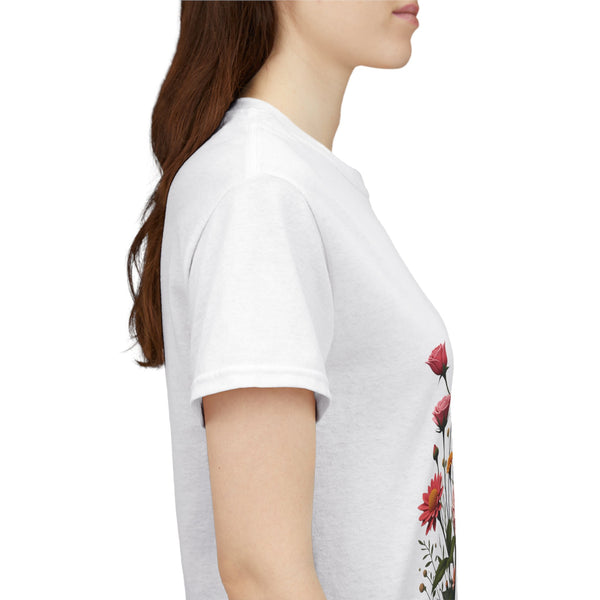 Wildflowers and Pink Roses, Graphic T-Shirts for Women, Floral Shirt, Womens Short Sleeve, Ladies Graphic Tees #5013TTS