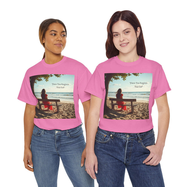 Have You Forgiven Your Ex?  Woman on Bench Looking at Waves, Forgiving T-Shirt, Forgiveness, Relationship Healing Top #5002STS