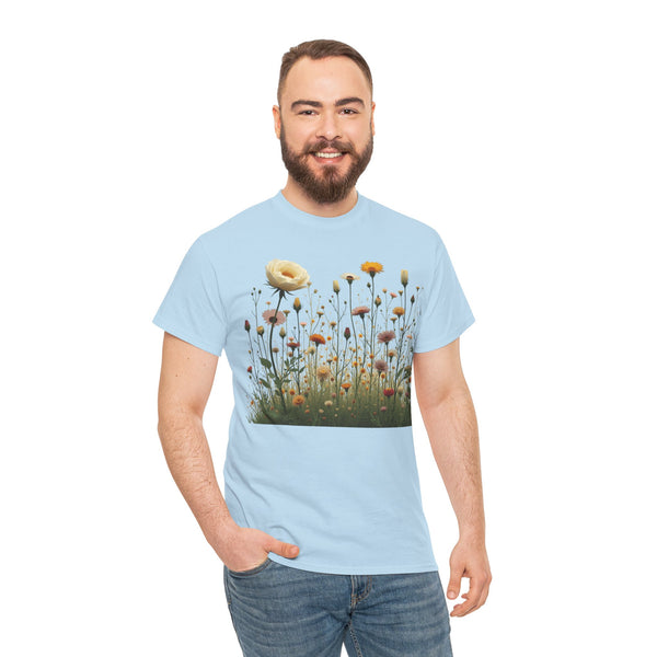 Wildflowers and White Roses, Graphic T-Shirts for Women, Floral Shirt, Womens Short Sleeve, Ladies Graphic Tees #5041TTS
