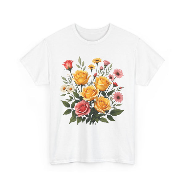 Wildflowers and Pink & Yellow Roses, Graphic T-Shirts for Women, Floral Shirt, Womens Short Sleeve, Ladies Graphic Tees #5137TTS