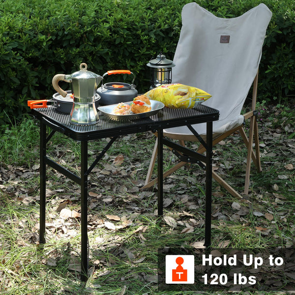 JOUYEK Camping Table, 2x1.3 FT Portable Folding Grill Table, Lightweight Height Adjustable Metal Table with Mesh Desktop and Mesh Bag, Outdoor Table for Camping, Picnic, Beach and BBQ, Black