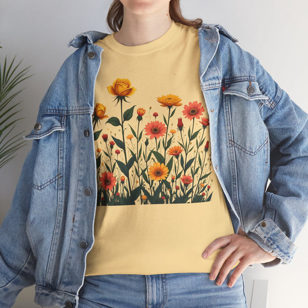 Wildflowers and Yellow Roses, Graphic T-Shirts for Women, Floral Shirt, Womens Short Sleeve, Ladies Graphic Tees #5026TTS