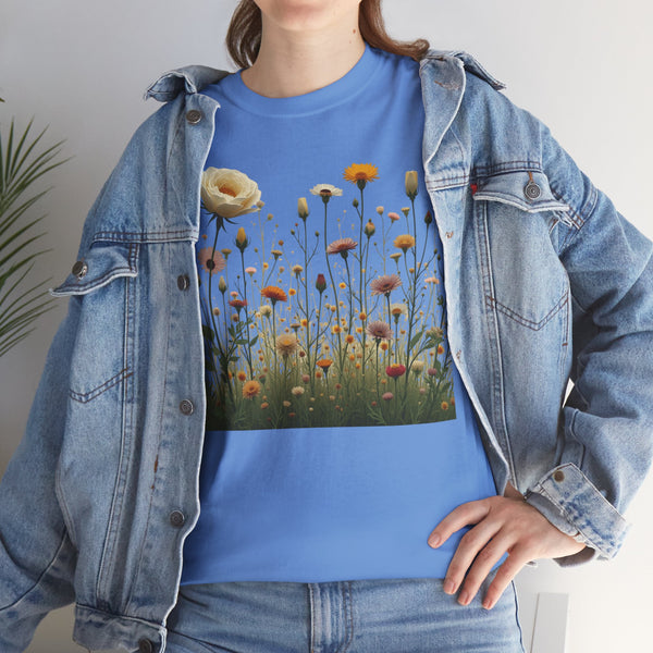 Wildflowers and White Roses, Graphic T-Shirts for Women, Floral Shirt, Womens Short Sleeve, Ladies Graphic Tees #5041TTS