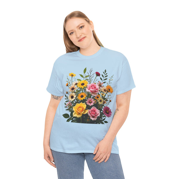 Wildflowers and Pink & Yellow Roses, Graphic T-Shirts for Women, Floral Shirt, Womens Short Sleeve, Ladies Graphic Tees #5150TTS