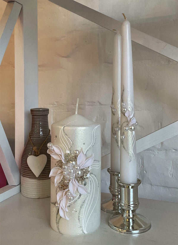 Magik Life Unity Candle Set for Wedding - Wedding Unity Set for Reception and Ceremony - Candle Sets - 6 Inch Pillar and 2 * 10 Inch Tapers-White