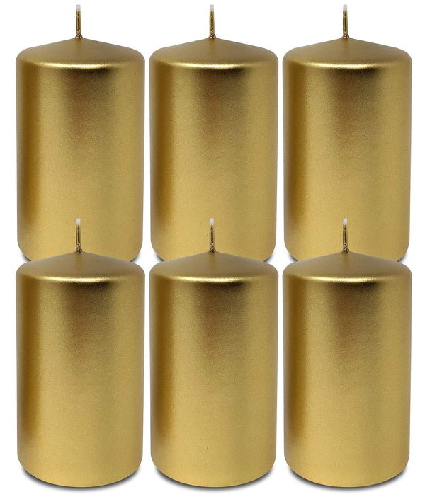 Hyoola Metallic Pillar Candles - 6 Pack - Gold Pillar Candles - European Made Decorative Pillar Candles - 2.4 Inch x 4 Inch