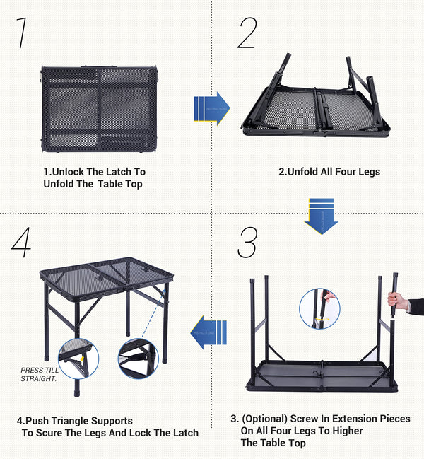 Nice C Table for Grill, Outdoor Table, Camping Table, Outdoor Cooking Table, Picnic Tables, Card Table Adjustable Height, Mesh Bag, Carry Handle (47.3” x 23.7“ x 14.7”/24.2“ Black)