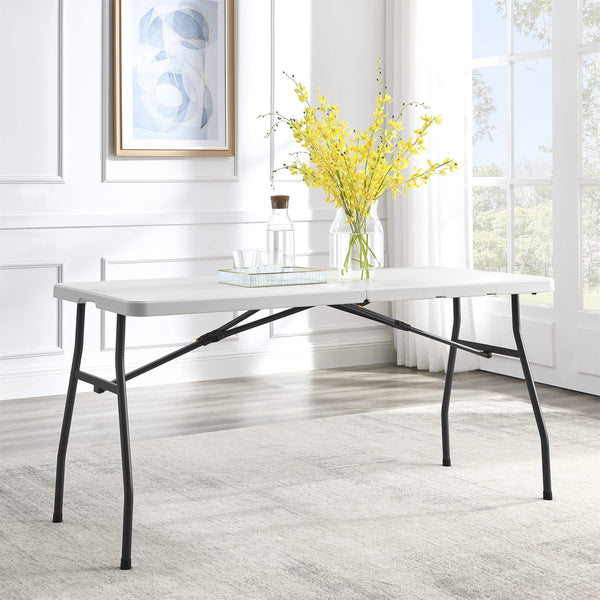 Living and More 5ft Half Folding Table, Portable Tables for Dining Parties Card Picnic Camping, White