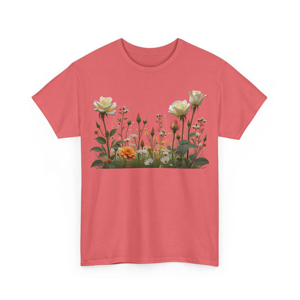 Wildflowers and White Roses, Graphic T-Shirts for Women, Floral Shirt, Womens Short Sleeve, Ladies Graphic Tees #5039TTS