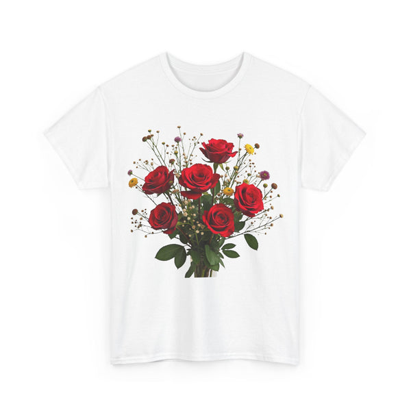 Wildflowers and Red Roses, Graphic T-Shirts for Women, Floral Shirt, Womens Short Sleeve, Ladies Graphic Tees #5131TTS