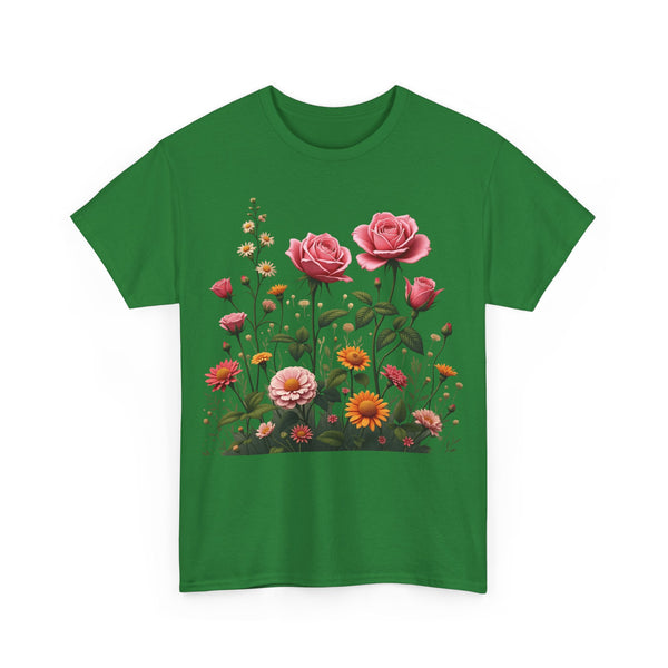 Wildflowers and Pink Roses, Graphic T-Shirts for Women, Floral Shirt, Womens Short Sleeve, Ladies Graphic Tees #5013TTS