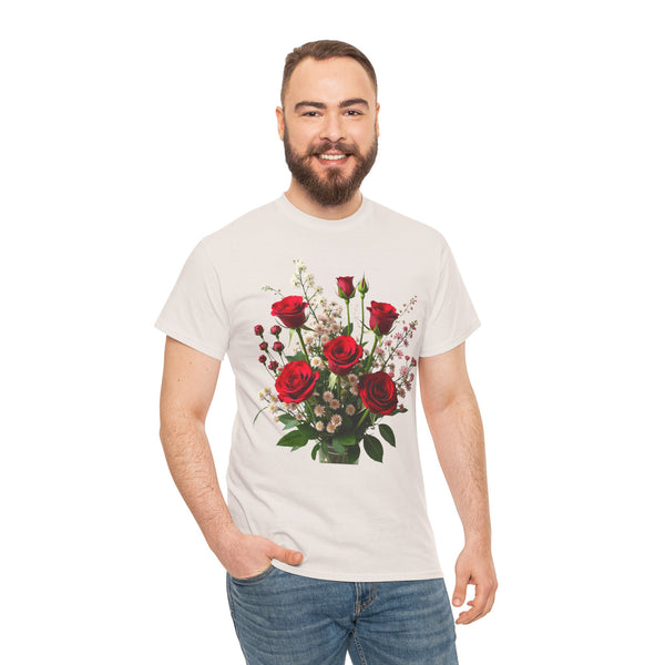 Wildflowers and Red Roses, Graphic T-Shirts for Women, Floral Shirt, Womens Short Sleeve, Ladies Graphic Tees #5130TTS