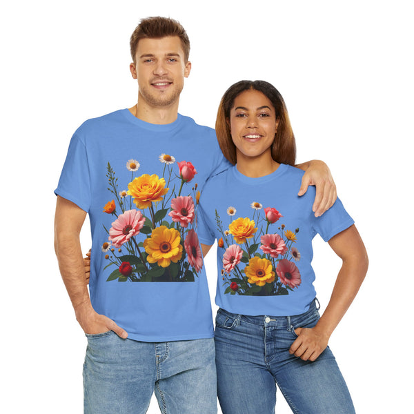Wildflowers and Pink & Yellow Roses, Graphic T-Shirts for Women, Floral Shirt, Womens Short Sleeve, Ladies Graphic Tees #5147TTS