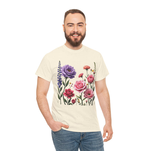 Wildflowers and Pink/Violet Roses, Graphic T-Shirts for Women, Floral Shirt, Womens Short Sleeve, Ladies Graphic Tees #5100TTS