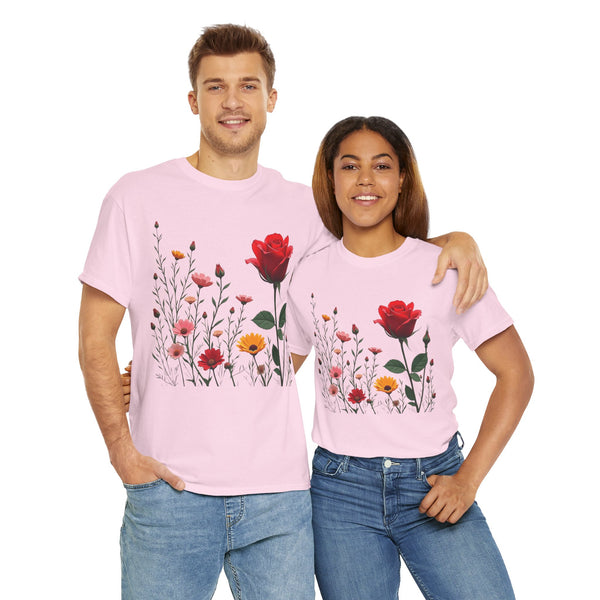 Wildflowers and a Red Rose, Graphic T-Shirts for Women, Floral Shirt, Womens Short Sleeve, Ladies Graphic Tees #5006TTS