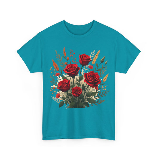 Wildflowers and Red Roses, Graphic T-Shirts for Women, Floral Shirt, Womens Short Sleeve, Ladies Graphic Tees #5129TTS