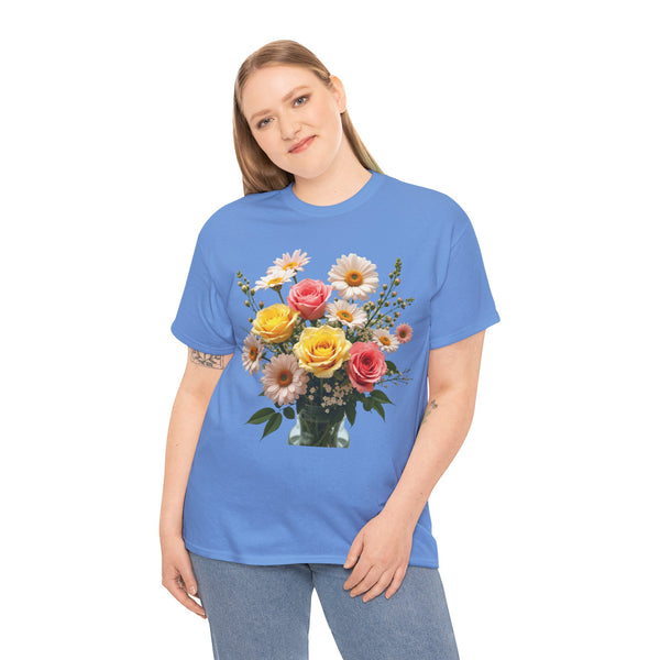 Wildflowers and Pink & Yellow Roses, Graphic T-Shirts for Women, Floral Shirt, Womens Short Sleeve, Ladies Graphic Tees #5136TTS