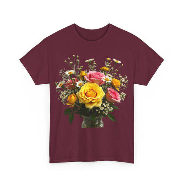 Wildflowers and Pink & Yellow Roses, Graphic T-Shirts for Women, Floral Shirt, Womens Short Sleeve, Ladies Graphic Tees #5143TTS