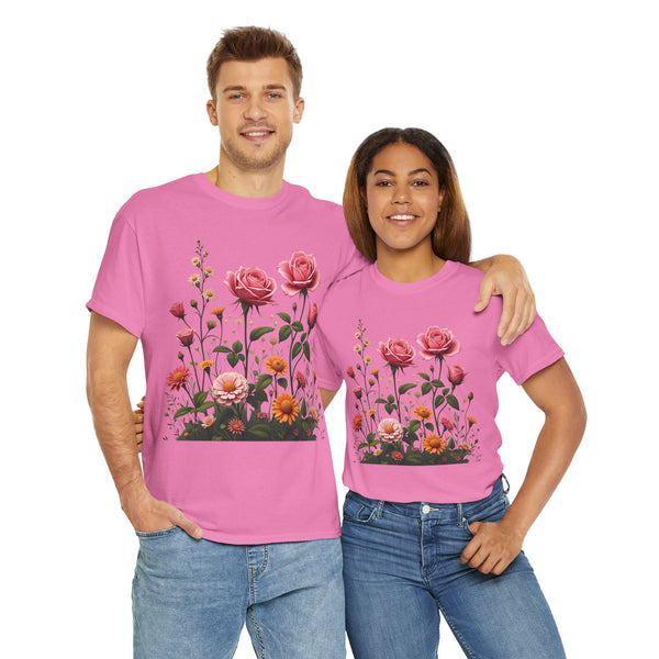 Wildflowers and Pink Roses, Graphic T-Shirts for Women, Floral Shirt, Womens Short Sleeve, Ladies Graphic Tees #5013TTS