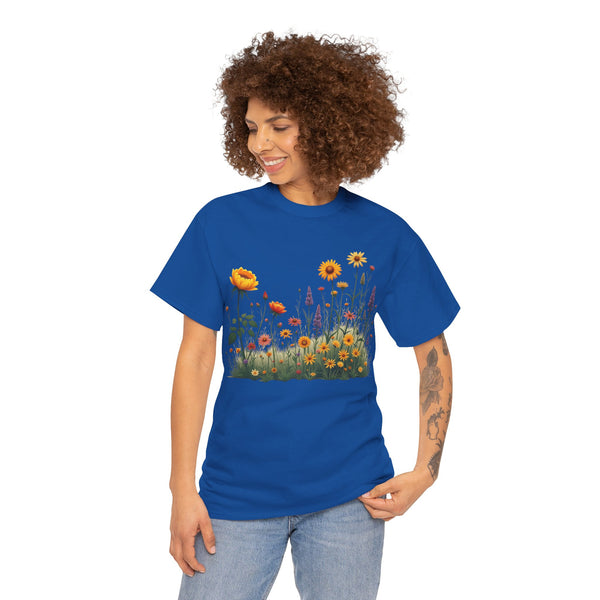 Wildflowers and Yellow Roses, Graphic T-Shirts for Women, Floral Shirt, Womens Short Sleeve, Ladies Graphic Tees #5028TTS