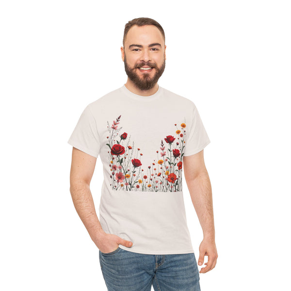 Wildflowers and Red Roses, Graphic T-Shirts for Women, Floral Shirt, Womens Short Sleeve, Ladies Graphic Tees #5033TTS