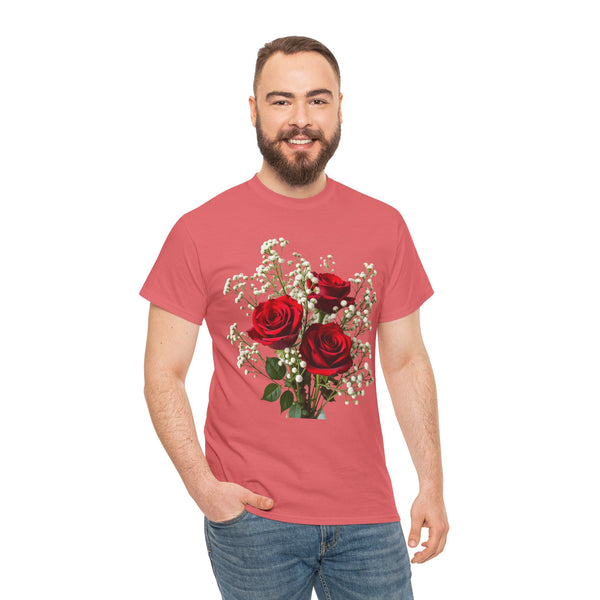 Wildflowers and Red Roses, Graphic T-Shirts for Women, Floral Shirt, Womens Short Sleeve, Ladies Graphic Tees #5127TTS